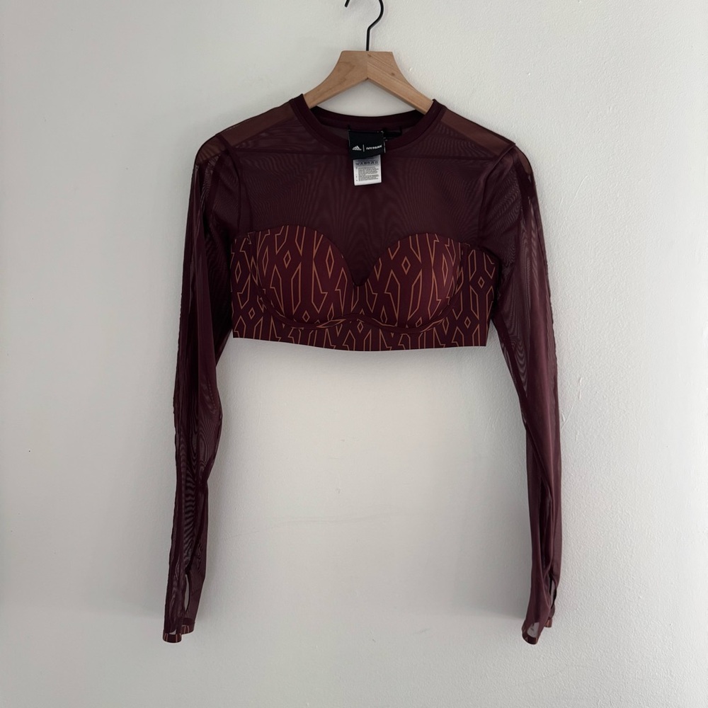 Adidas x Ivy Park Monogram Long Sheer Sleeved Crop Top M NWOT